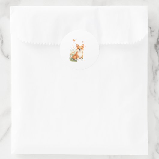 Akita Hond met Bloem en Vlinder T Shirt Ronde Sticker (Tas)