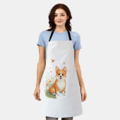 Akita Hond met Bloem en Vlinder T Shirt Schort (Gedragen)