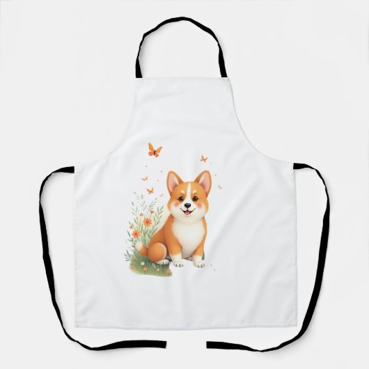Akita Hond met Bloem en Vlinder T Shirt Schort (Voorkant)