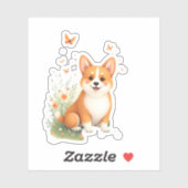 Akita Hond met Bloem en Vlinder T Shirt Sticker (Vel)