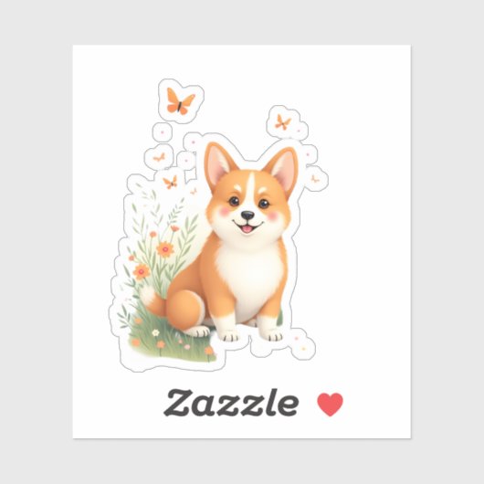 Akita Hond met Bloem en Vlinder T Shirt Sticker (Vel)