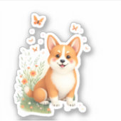 Akita Hond met Bloem en Vlinder T Shirt Sticker (Voorkant)