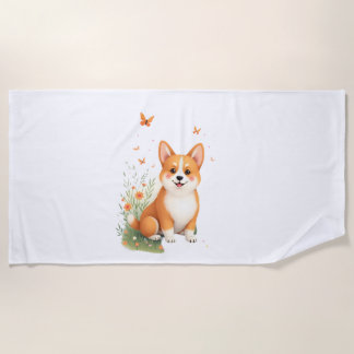 Akita Hond met Bloem en Vlinder T Shirt Strandlaken