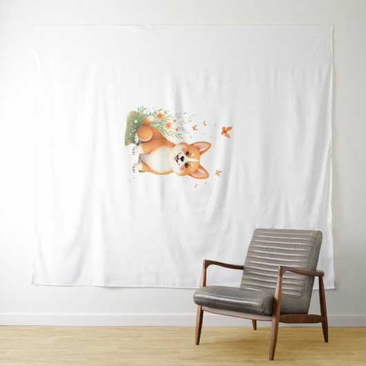 Akita Hond met Bloem en Vlinder T Shirt Wandkleed (In Situ (horizontaal))