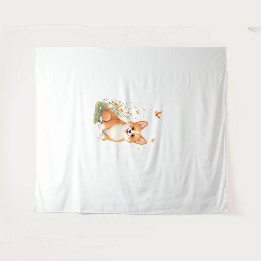 Akita Hond met Bloem en Vlinder T Shirt Wandkleed (Voorkant (horizontaal))