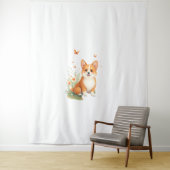 Akita Hond met Bloem en Vlinder T Shirt Wandkleed (In situ)