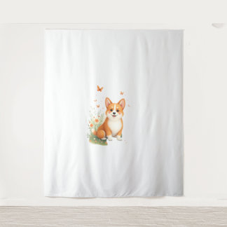 Akita Hond met Bloem en Vlinder T Shirt Wandkleed