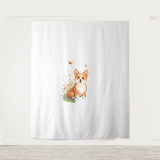 Akita Hond met Bloem en Vlinder T Shirt Wandkleed (Voorkant)