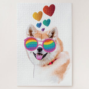 Akita-hond met harten Valentijnsdag Legpuzzel