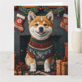 Akita hond met kerstcadeaus open haard kaart (Voorkant)