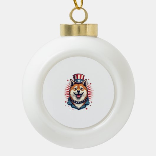 Akita hond met onafhankelijkheidsdag keramische bal ornament (Voorkant)