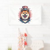 Akita hond met onafhankelijkheidsdag spandoek (Insitu)
