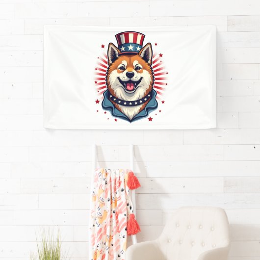 Akita hond met onafhankelijkheidsdag spandoek (Insitu)