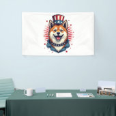 Akita hond met onafhankelijkheidsdag spandoek (Beurs)