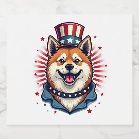 Akita hond met onafhankelijkheidsdag sparkling wijnetiket (Enkel label)