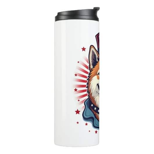Akita hond met onafhankelijkheidsdag thermosbeker (Gedraaid links)