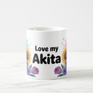 Akita Hond met Zonnebloemen & Rozen Koffiemok