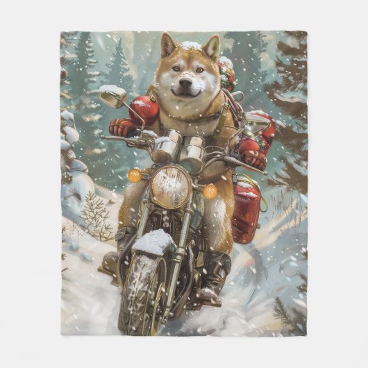 Akita Hond Rijden Motorfiets Kerstmis Fleece Deken (Voorkant)