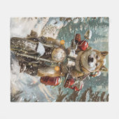 Akita Hond Rijden Motorfiets Kerstmis Fleece Deken (Voorkant (Horizontaal))