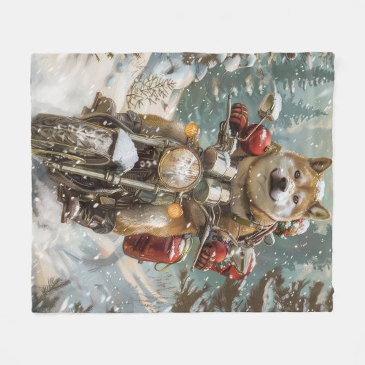 Akita Hond Rijden Motorfiets Kerstmis Fleece Deken (Voorkant (Horizontaal))