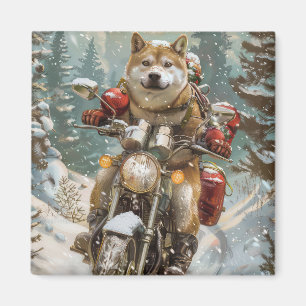 Akita Hond Rijden Motorfiets Kerstmis Magneet
