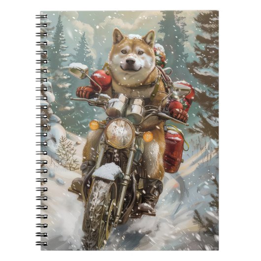 Akita Hond Rijden Motorfiets Kerstmis Notitieboek (Voorkant)