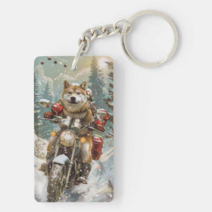 Akita Hond Rijden Motorfiets Kerstmis Sleutelhanger