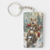 Akita Hond Rijden Motorfiets Kerstmis Sleutelhanger (Voorkant)