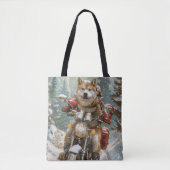 Akita Hond Rijden Motorfiets Kerstmis Tote Bag (Voorkant)