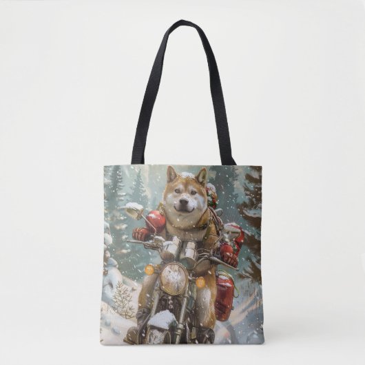 Akita Hond Rijden Motorfiets Kerstmis Tote Bag (Voorkant)