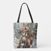 Akita Hond Rijden Motorfiets Kerstmis Tote Bag (Achterkant)