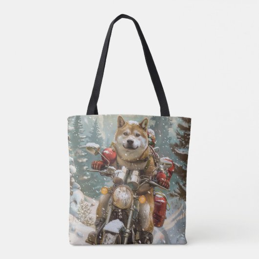 Akita Hond Rijden Motorfiets Kerstmis Tote Bag (Achterkant)