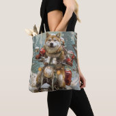 Akita Hond Rijden Motorfiets Kerstmis Tote Bag (Dichtbij)