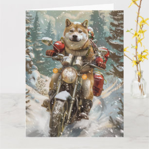 Akita-hond rijdt op motorfiets Kerstmis Kaart