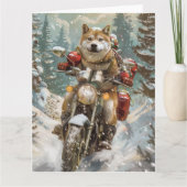 Akita-hond rijdt op motorfiets Kerstmis Kaart (Voorkant)
