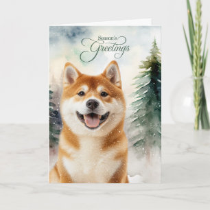 Akita-hond Seizoensgroeten Woodland Feestdagen Kaart