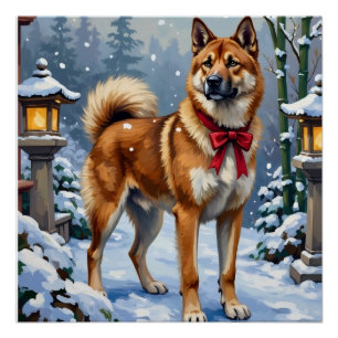 Akita-hond serene Japanse winter Kerstmis Perfect Poster