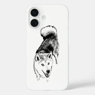 Akita-hond telefoonhoesje – Artistieke inktstijl iPhone 16 Hoesje