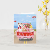 Akita-hond Valentijnsdag vrachtwagen harten Kaart (Gele Bloem)