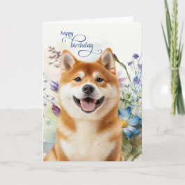 Akita-hond verjaardagswensen Wilde Bloementuin Kaart
