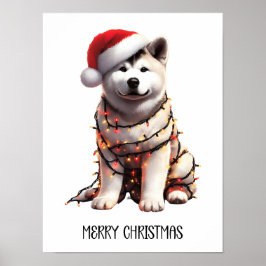 Akita hond verpakt in kerstlicht poster