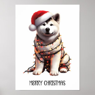 Akita hond verpakt in kerstlicht poster