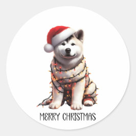 Akita hond verpakt in kerstlicht ronde sticker