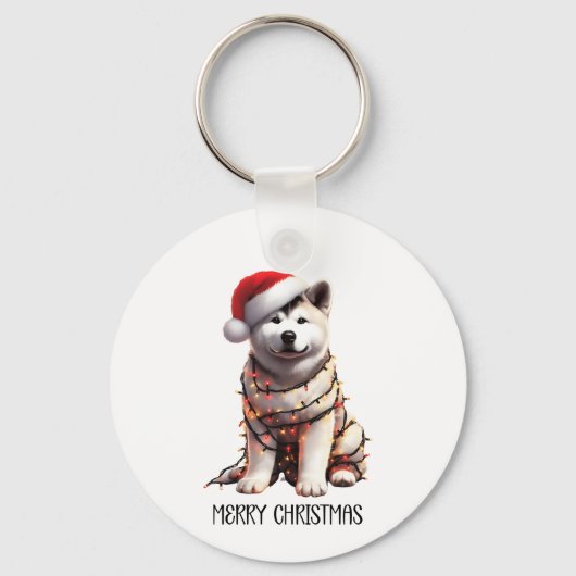 Akita hond verpakt in kerstlicht sleutelhanger (Voorkant)