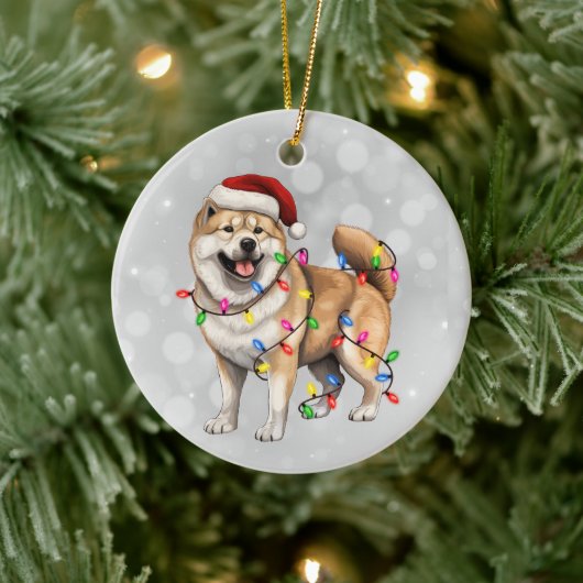 Akita Hond Verpakt in Kerstverlichting Keramisch Ornament (Boom)