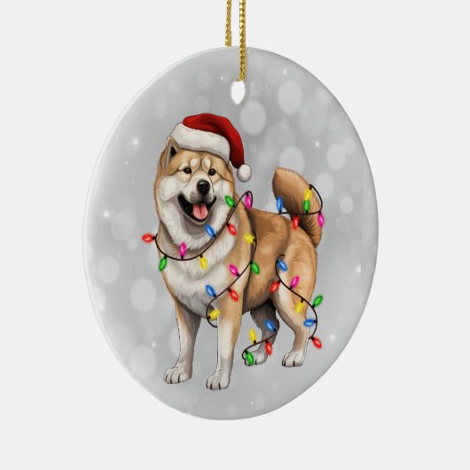 Akita Hond Verpakt in Kerstverlichting Keramisch Ornament (Rechts)