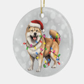 Akita Hond Verpakt in Kerstverlichting Keramisch Ornament (Links)