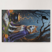 Akita Hond Whimsical Halloween Schilderij Legpuzzel (Horizontaal)