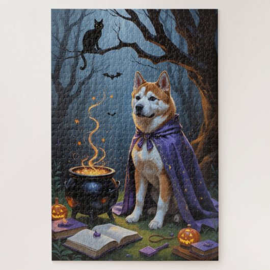 Akita Hond Whimsical Halloween Schilderij Legpuzzel (Verticaal)