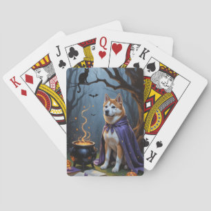 Akita Hond Whimsical Halloween Schilderij Pokerkaarten